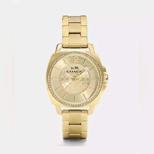 Coach Boyfriend 34 Mm Gold Plated Crystal Bracelet Watch